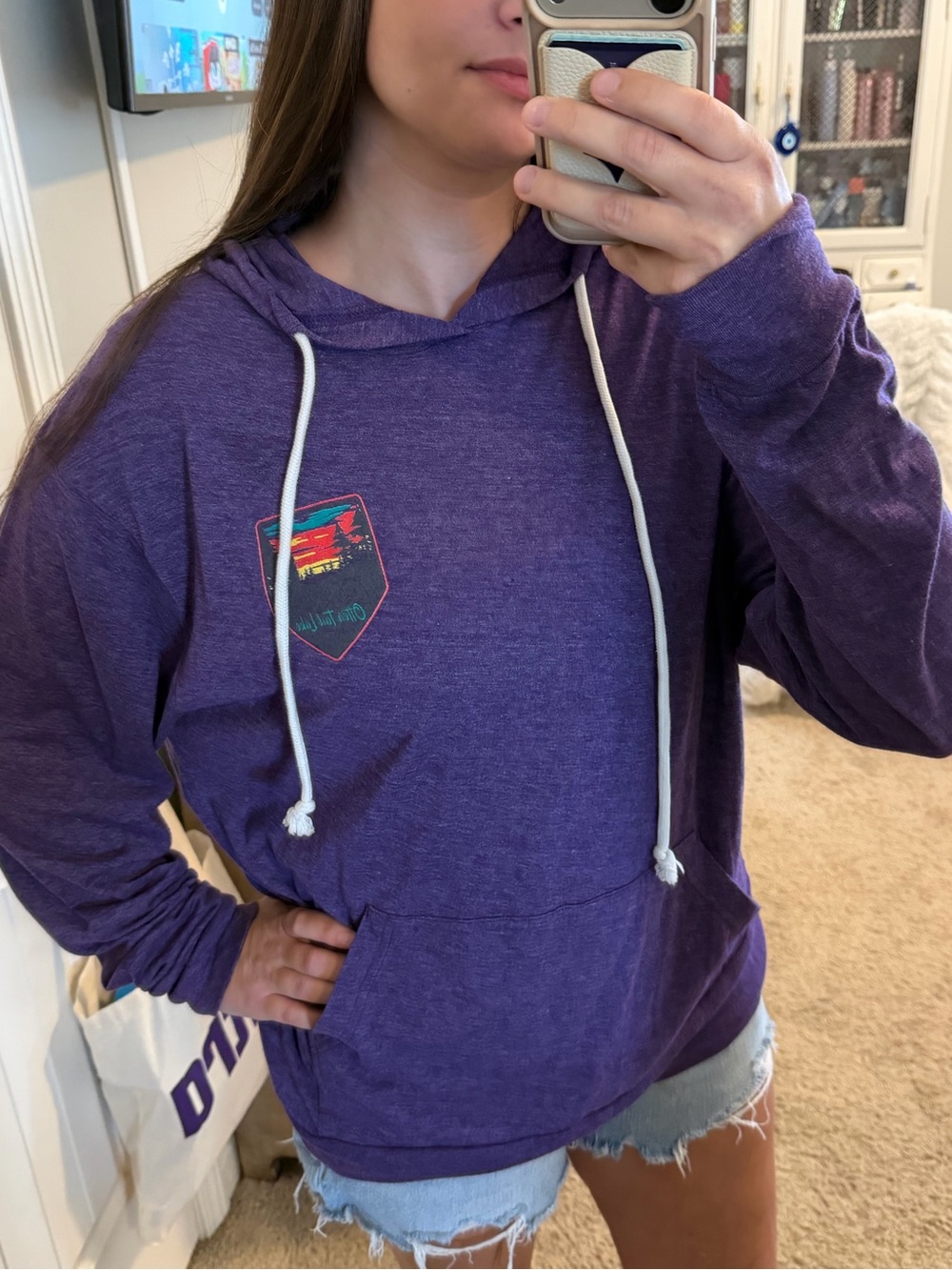 Blue 84 Purple Hooded Crewneck Tshirt with White Drawstrings
